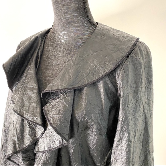 Textured Ruffle Front Coat - Picture 4 of 13